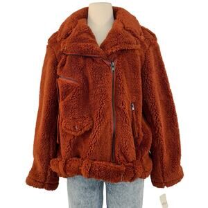 Free People So Cozy Slouchy Moto Jacket in Spiced Brandy Brown Size M NWT